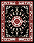 Crimson Floral Medallion Black Rug