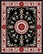 Crimson Floral Medallion Black Rug