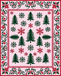 Red Green Snowflakes Pine Trees Border Rug