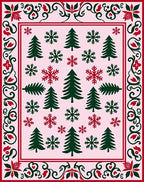 Red Green Snowflakes Pine Trees Border Rug