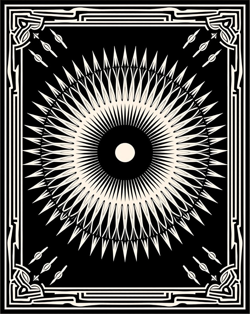 Black Cream Sunburst Geometric Rug