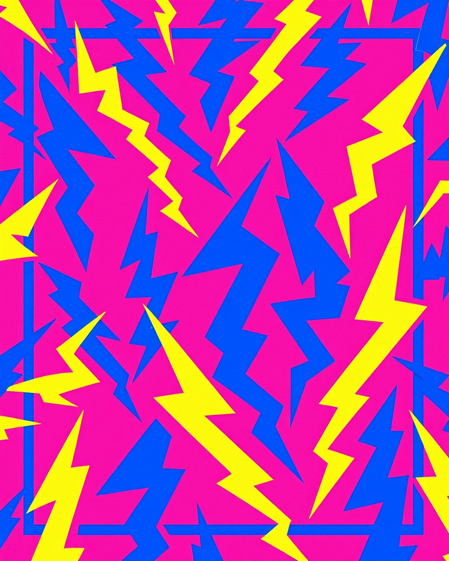 Electric Pink Yellow Blue Lightning Bolts Rug