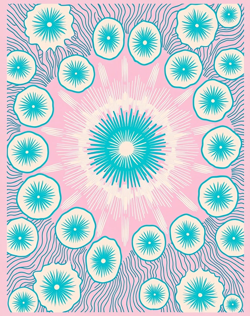 Radiant Teal Sunburst Bloom Rug