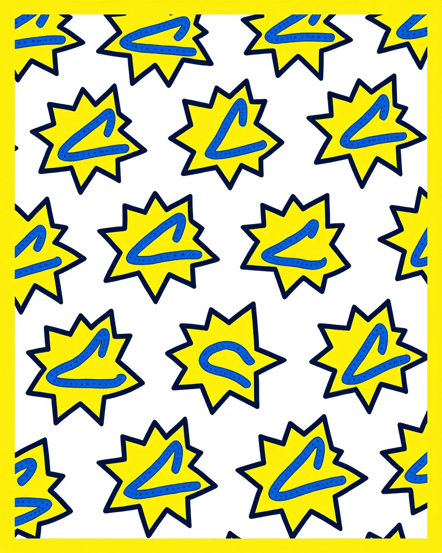 Yellow Starburst Blue Letter Burst Rug