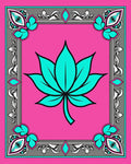 Vibrant Pink Teal Lotus Floral Frame Rug