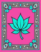Vibrant Pink Teal Lotus Floral Frame Rug
