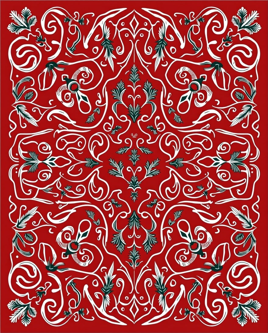 Crimson White Floral Serpentine Scroll Rug