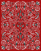 Crimson White Floral Serpentine Scroll Rug