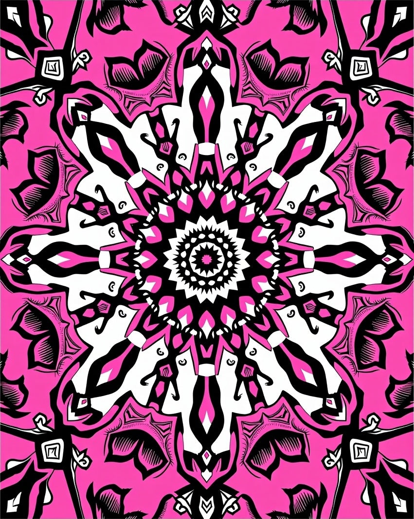 Vibrant Fuchsia Mandala Symmetry Rug