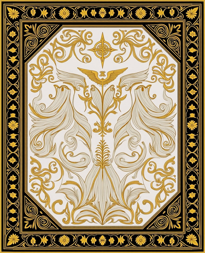 Antique Gold Laurel Winged Emblem Rug