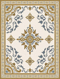 Ornate Gold Blue Medallion Border Rug