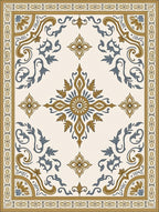 Ornate Gold Blue Medallion Border Rug