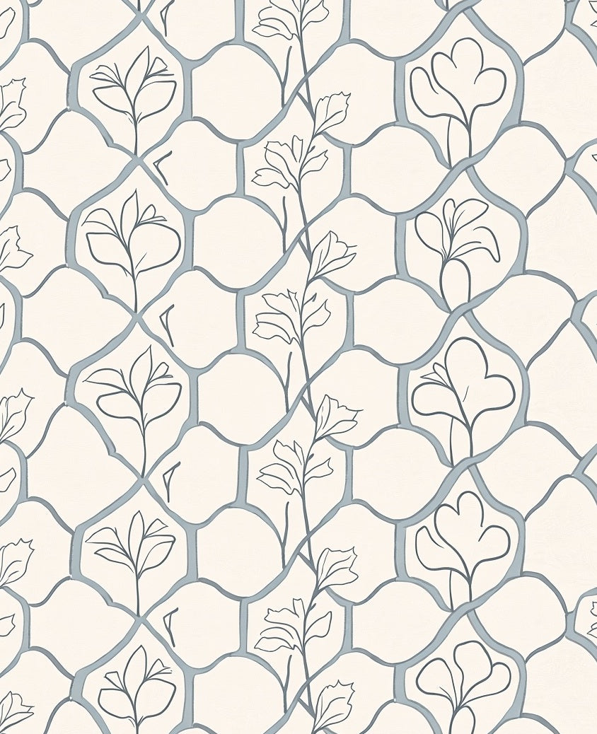 Cream Blue Garden Vine Arabesque Rug