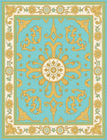 Golden Acanthus Leaf Medallion Teal Rug