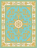 Golden Acanthus Leaf Medallion Teal Rug