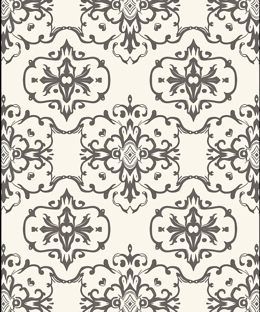 Dark Gray Traditional Damask Scroll Rug
