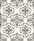 Dark Gray Traditional Damask Scroll Rug