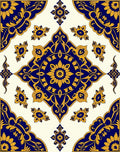 Ornate Blue Gold Floral Medallion Rug