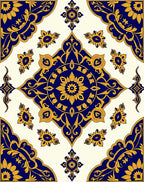 Ornate Blue Gold Floral Medallion Rug