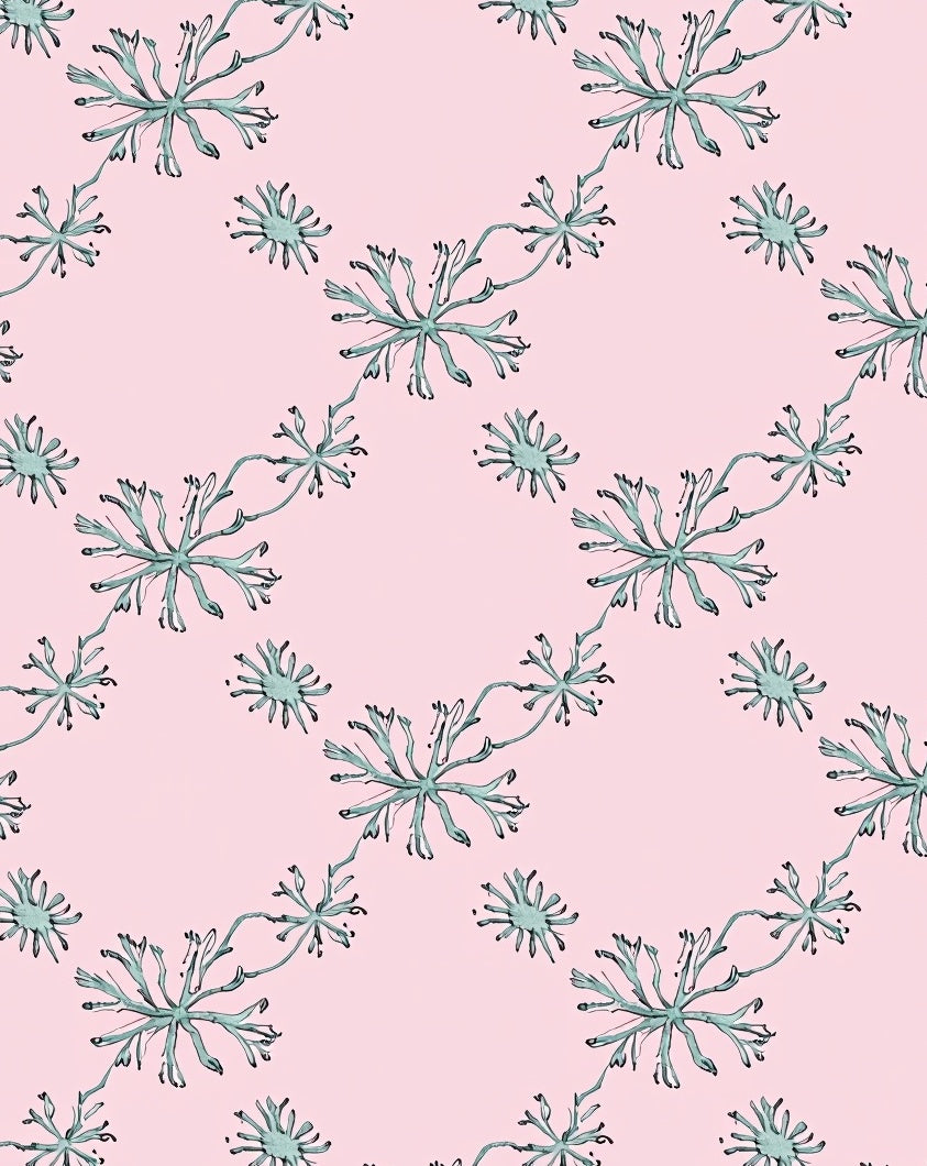 Pale Pink Seafoam Botanical Lattice Rug