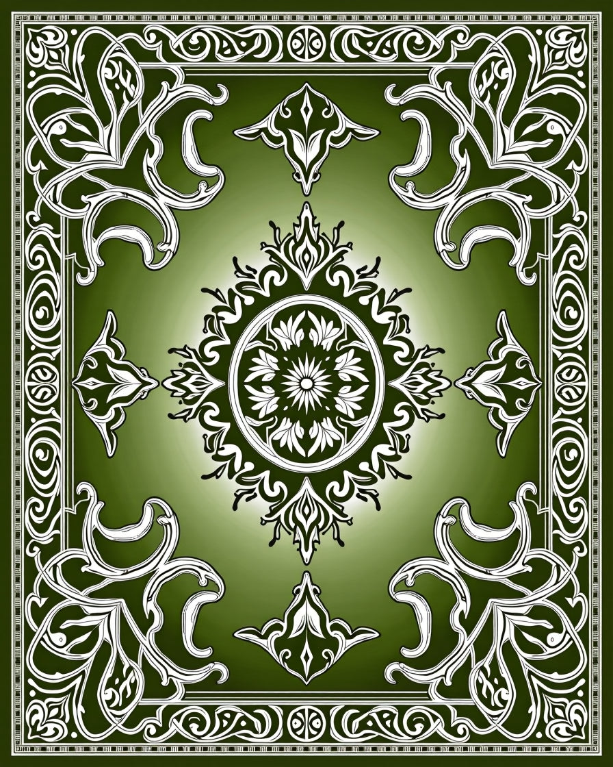 Ornate Emerald Vine Medallion Rug