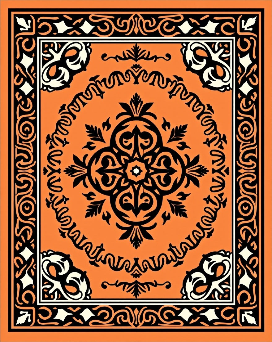 Orange Black White Quatrefoil Rug