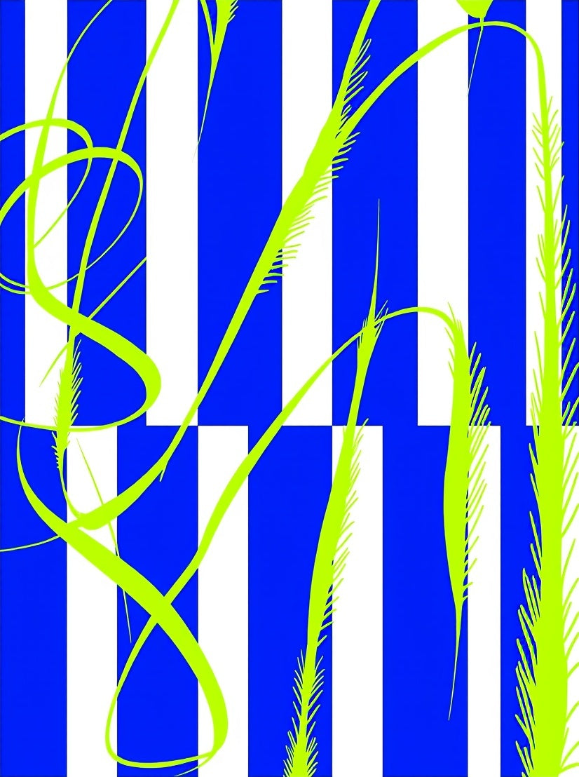 Electric Blue White Stripe Grass Swirls Rug