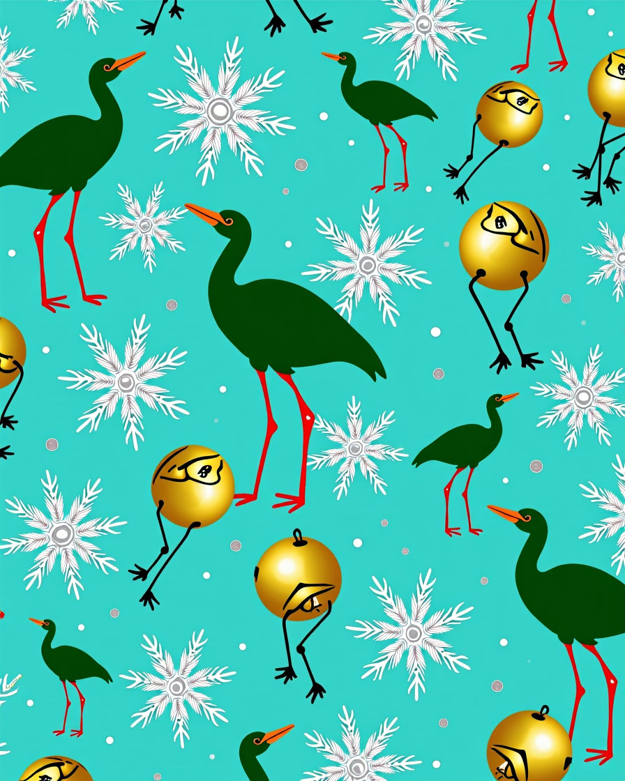 Aqua Blue Green Crane Snowflakes Rug
