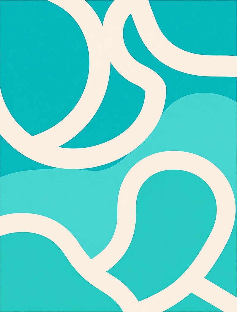 Turquoise Cream Abstract Flowing Lines Rug