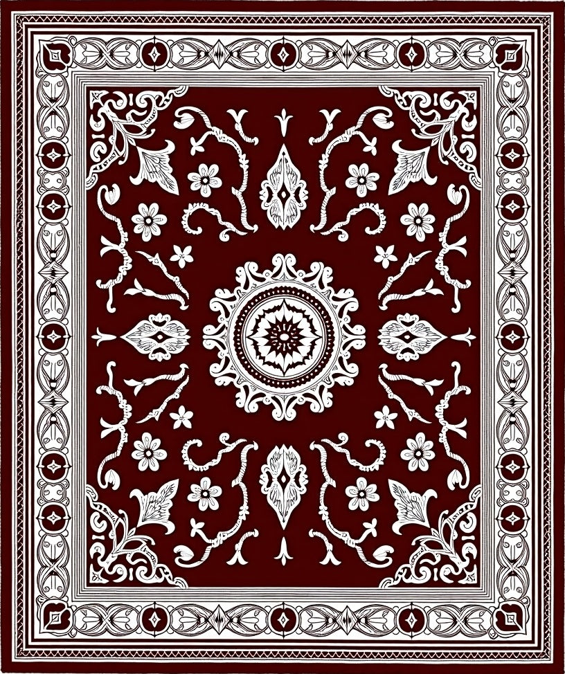 Crimson White Detailed Floral Medallion Rug
