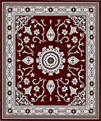 Crimson White Detailed Floral Medallion Rug