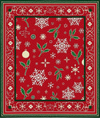 Festive Red Snowflake Holly Christmas Rug
