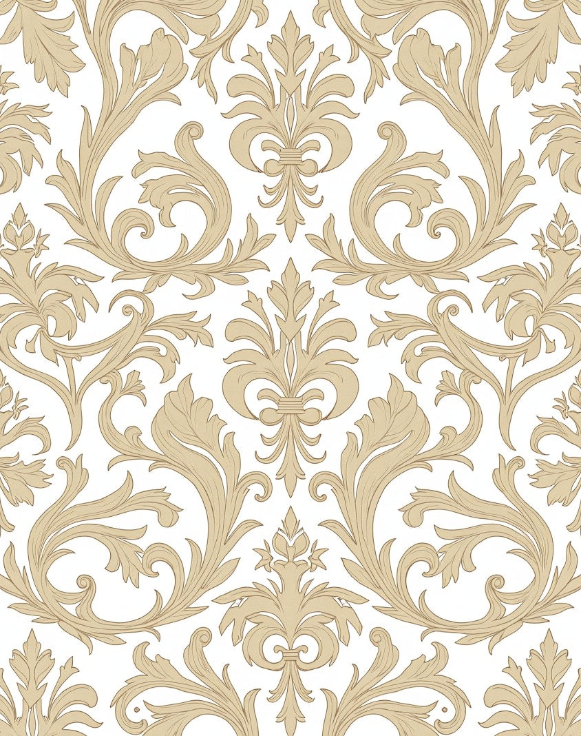 Elegant Beige Floral Scrollwork Rug
