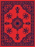 Crimson Navy Floral Medallion Border Rug
