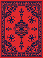 Crimson Navy Floral Medallion Border Rug