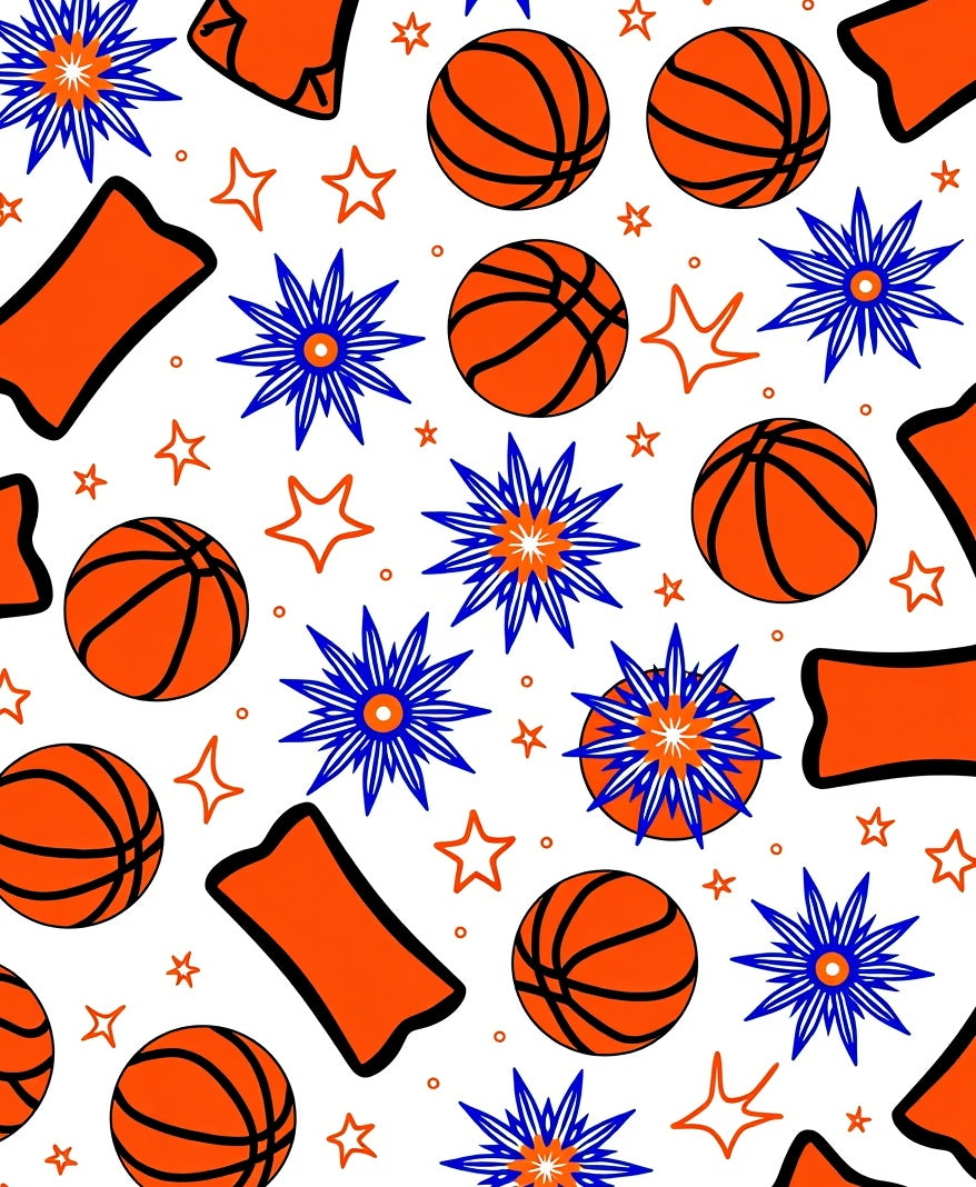 Orange Basketball Stars Blue Burst Rug
