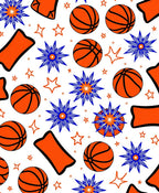Orange Basketball Stars Blue Burst Rug