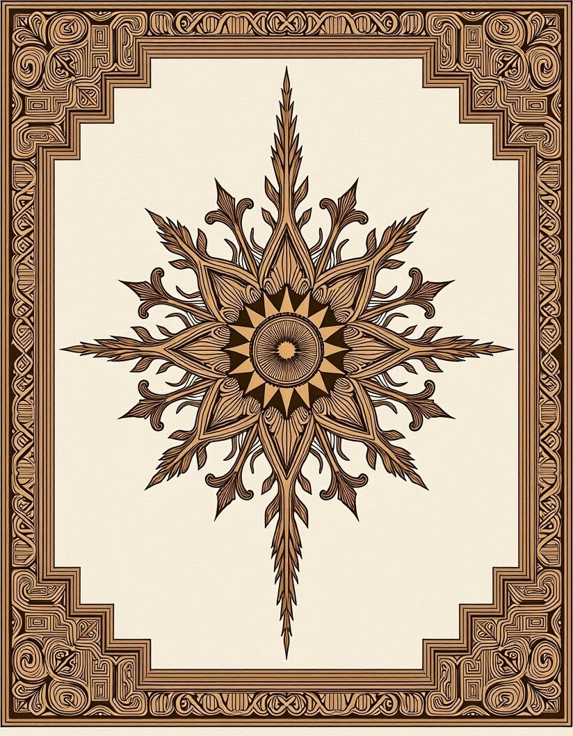Ornate Sunburst Medallion Gold Border Rug