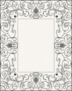 Elegant Black Outline Floral Scroll Frame Rug