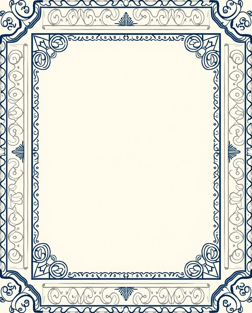 Classic Navy Ivory Scroll Border Rug