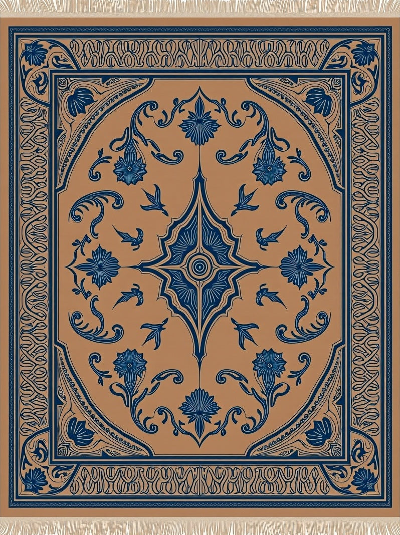 Terracotta Blue Floral Medallion Rug