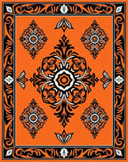 Vibrant Orange Medallion Scrollwork Rug