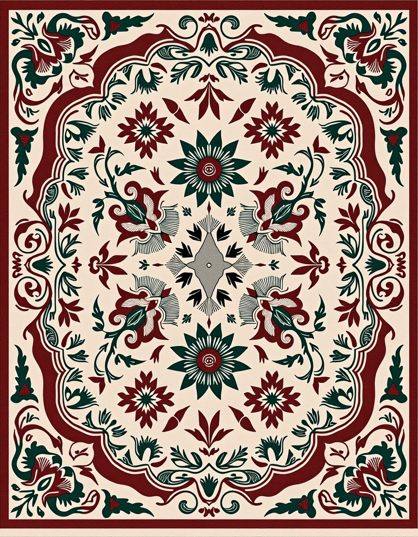 Crimson Forest Floral Symmetry Rug