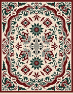 Crimson Forest Floral Symmetry Rug
