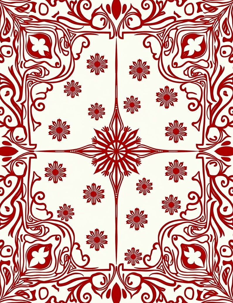 Crimson Floral Court Medallion Rug