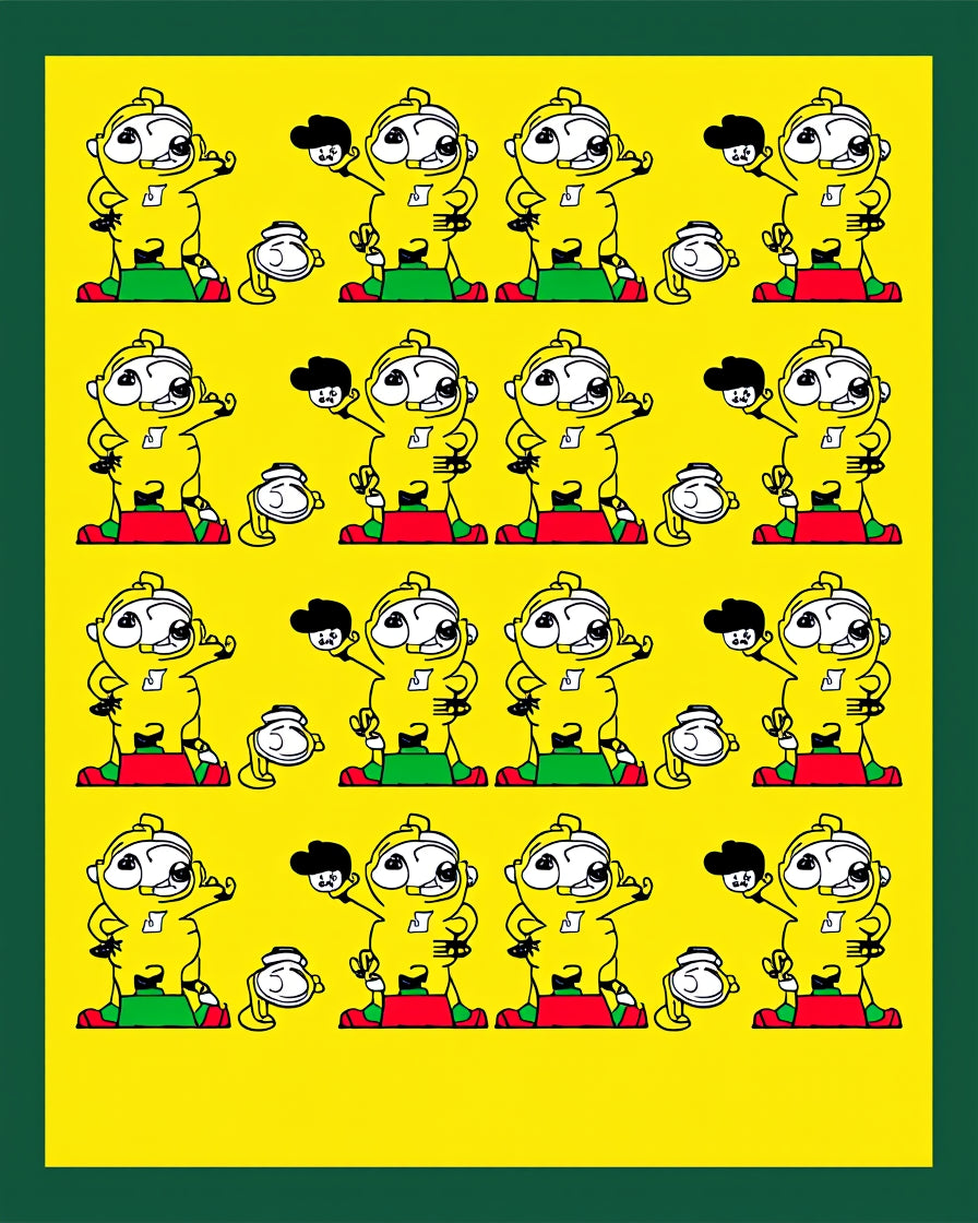 Whimsical Yellow Cartoon Character Repeating Print Rug