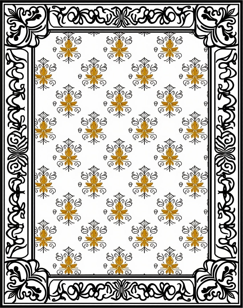 Ornate Golden Floral Lattice Rug