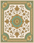Gold Teal Floral Medallion Frame Rug