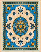 Bold Blue Yellow Floral Medallion Rug
