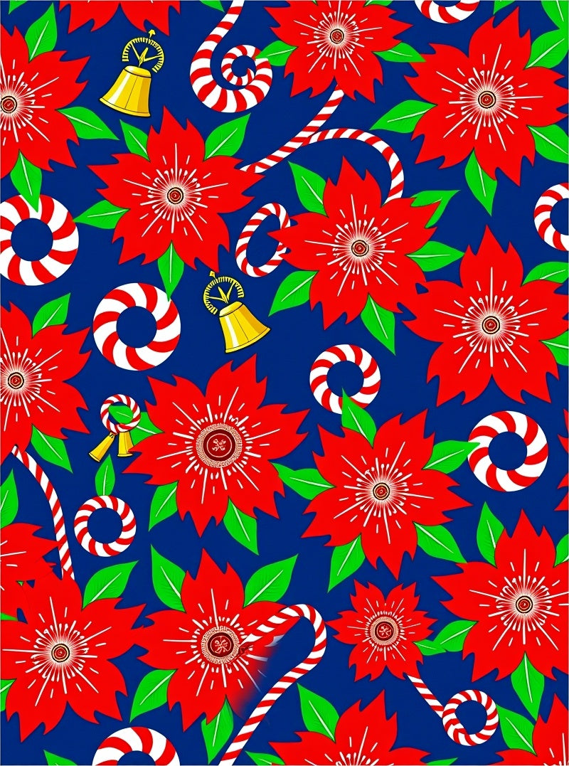Red Poinsettia Candy Cane Bell Collage Rug
